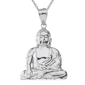 925 Sterling Silver Zen Buddhist Meditation Buddha Pendant Necklace Medium Large