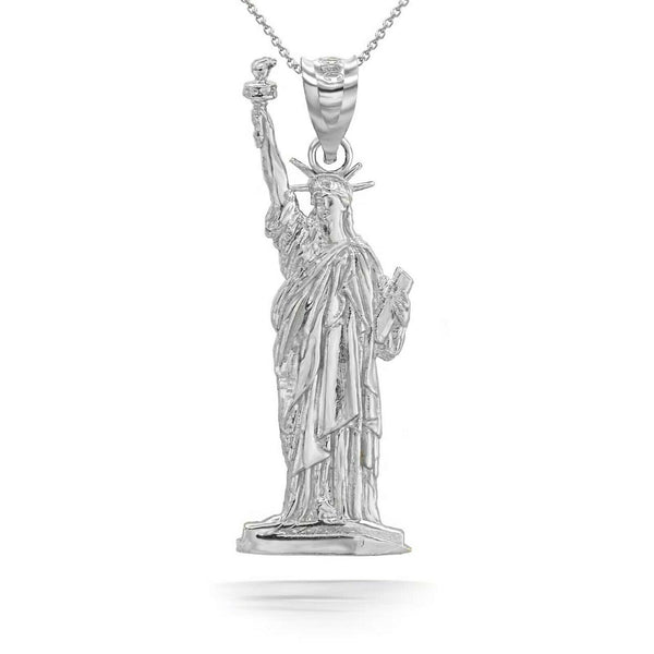 10K Solid Gold Statue of Liberty Pendant Necklace - Yellow, Rose, White