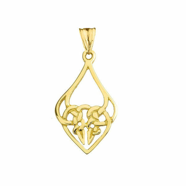 14k Solid Yellow Gold Designer Celtic Knot Statement Pendant Necklace