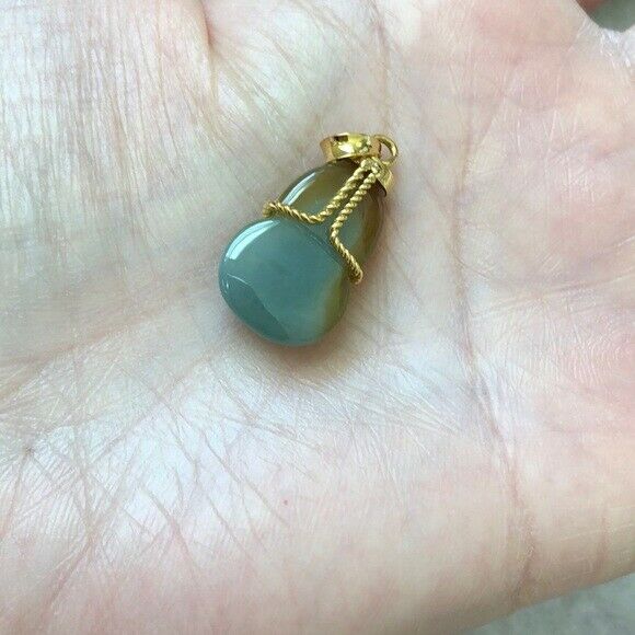 14K Solid Gold Natural Real Jade Gourd Bottle Pendant Necklace -Minimalist