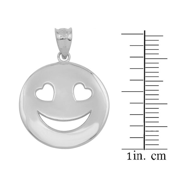 925 Sterling Silver Heart Eyes Smiley Face Pendant Necklace