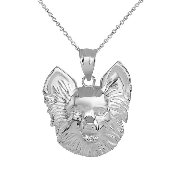 Solid Gold Dog Pomeranian Head Detailed Dog Sports Pendant Necklace