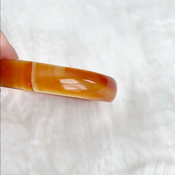 Natural Orange Red White Agate Bangle Inner Diameter 52 mm - D Shape Kid Size