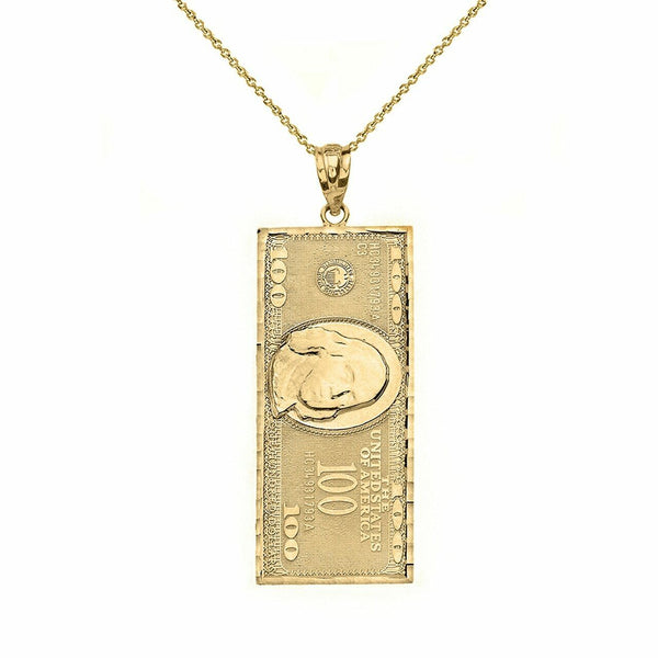 10k Yellow Gold Benjamin Franklin US Hundred Dollar Bill Small Pendant