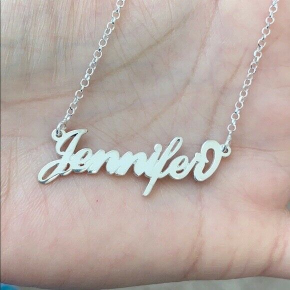 Personalized Sterling Silver Name Plate Necklace - Jennifer 16" inches