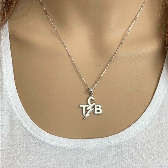10K Solid Yellow Gold Taking Care of Business In A Flash (TCB) Pendant Necklace