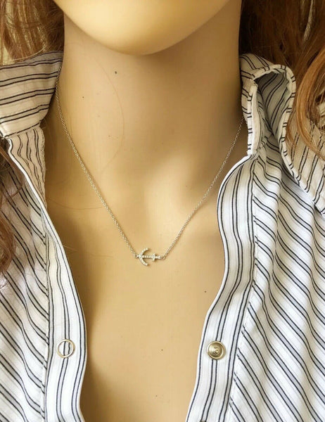 925 Sterling Silver Rhodium Plated Anchor Adjustable 16"-18" Necklace