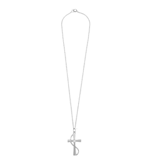NWT Sterling Silver 925 Rhodium Plated Wrapped Cross Pendant Necklace with CZ -