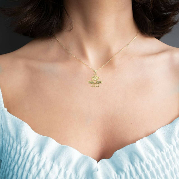 14K Solid Gold Class of 2022 Graduation Cap and Diploma Pendant Necklace