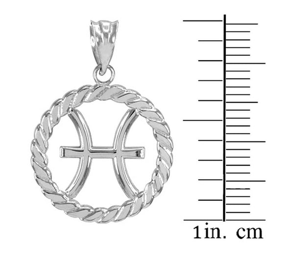 925 Sterling Silver Pisces Zodiac Sign in Circle Rope Pendant Necklace