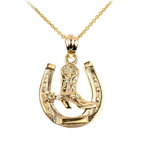 10K Solid Gold Lucky Good Luck Horseshoe Horse Shoe Pendant Necklace