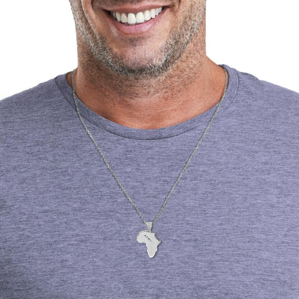 .925 Sterling Silver Africa Map Pendant Necklace