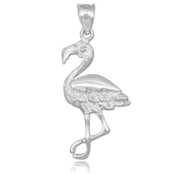 14k Solid White Gold Flamingo Pendant Necklace 16" 18" 20" 22"