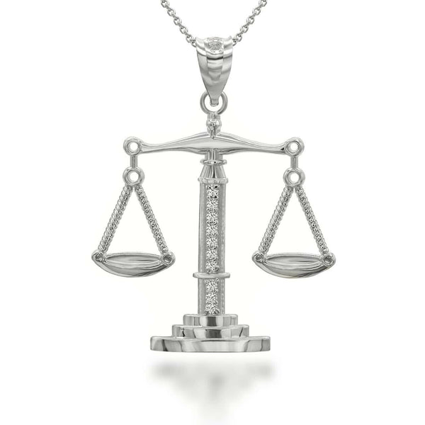 925 Sterling Silver Scale Of Justice With CZ Pendant Necklace