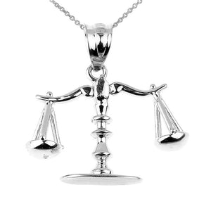 925 Sterling Silver 3D Scales Of Justice Charm Pendant Necklace Made in USA