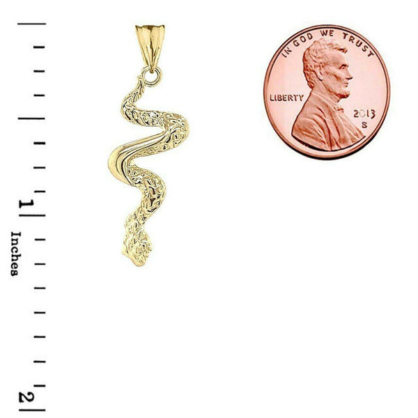 Solid 10k Yellow Gold Serpent Snake Pendant Necklace