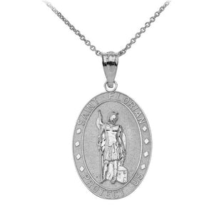 .925 Sterling Silver St. Saint Florian Oval Medallion Pendant Necklace