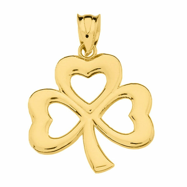 14k Solid Yellow Gold Polished Lucky Shamrock Pendant Necklace