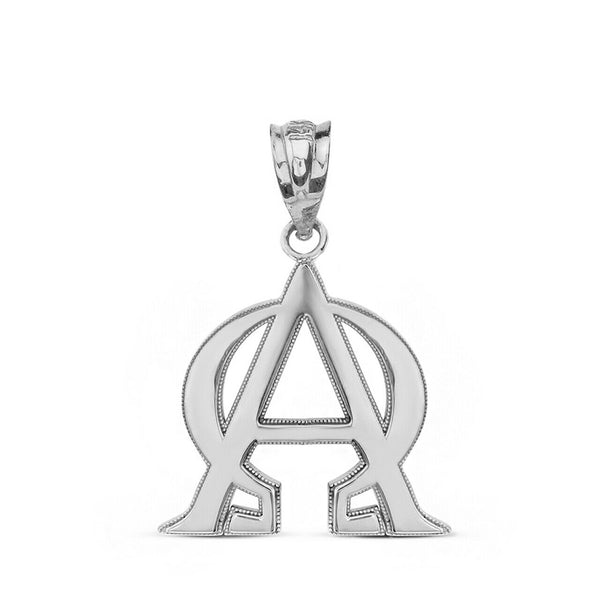 14k White Gold Christian Alpha and Omega Jesus Christ Symbol Pendant Necklace