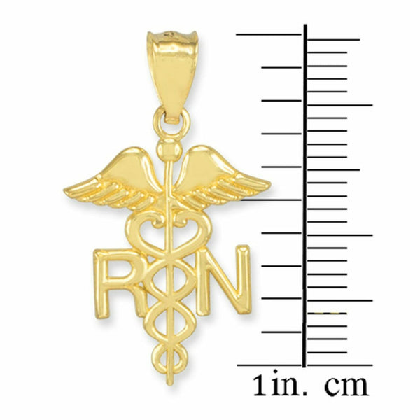 14K Solid Gold Caduceus Medical RN Registered Nurse Herald Staf Pendant Necklace