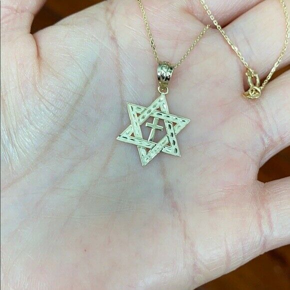 Solid 14k Rose Gold Jewish Star of David Cross Pendant Charm Necklace Judaica