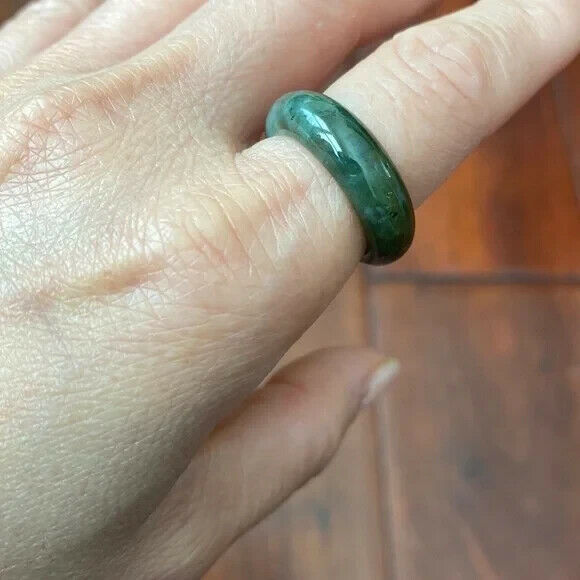 Green Natual Jade Band Ring Big Size 6.5 - Unisex Width 6mm