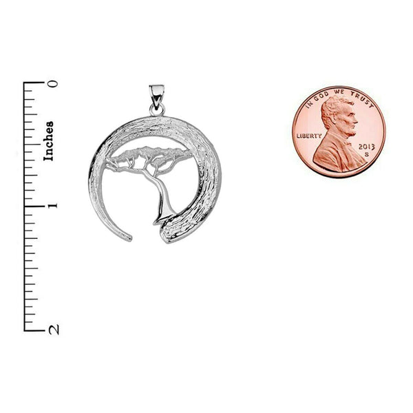 925 Sterling Silver Japanese Buddhist Zen Circle w/ Bonsai Tree Pendant Necklace