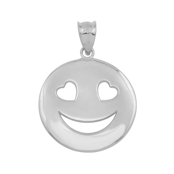 925 Sterling Silver Heart Eyes Smiley Face Pendant Necklace