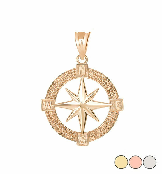 10k Rose Solid Gold The North Star Nautical Compass Graduation Pendant Necklace