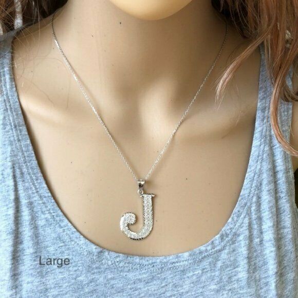 925 Sterling Silver Initial Letter F Pendant Necklace - Large, Medium, Small DC