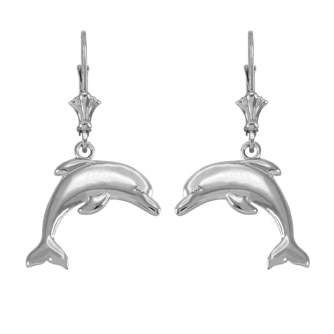 925 Sterling Silver Jumping Arc Dolphin Drop/Dangle Leverback Earrings