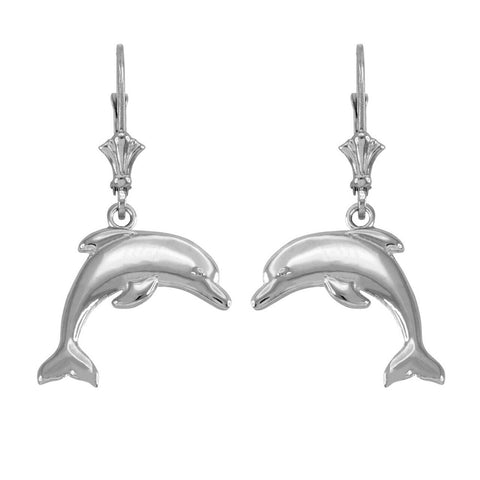 925 Sterling Silver Jumping Arc Dolphin Drop/Dangle Leverback Earrings