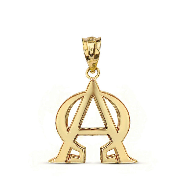 10k Yellow Gold Chirsitian Alpha Omega Christ Symbol Pendant Necklace