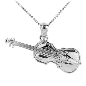 925 Sterling Silver 3D Cello Musical Instruments Pendant Necklace
