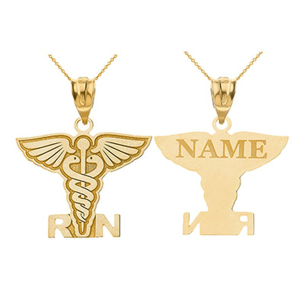 Personalize Name 10k 14k Gold Caduceus RN Registered Nurse Pendant Necklace