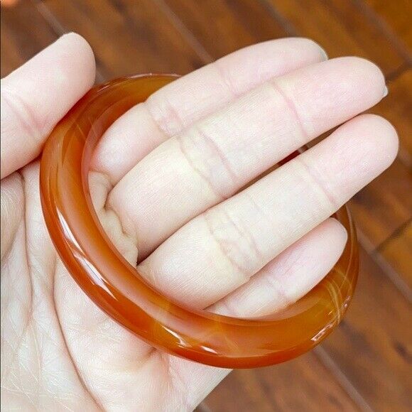 Orange Red White Agate Bangle Inner Diameter 56 mm - Round Shape MN10