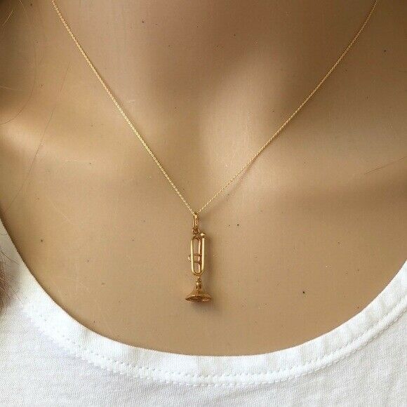 14K Solid Gold Small Saxophone Music Pendant/Charm Dainty Necklace -Minimalist