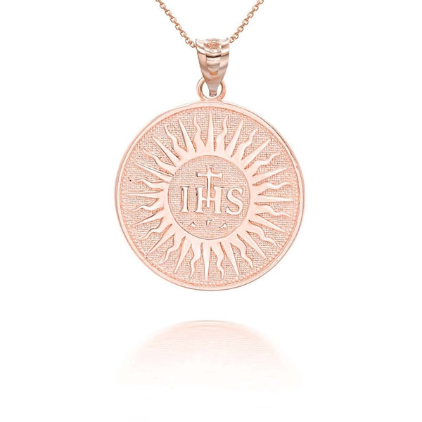 10K Solid Gold Holy Name of Jesus Pendant Necklace - Yellow, Rose, or White