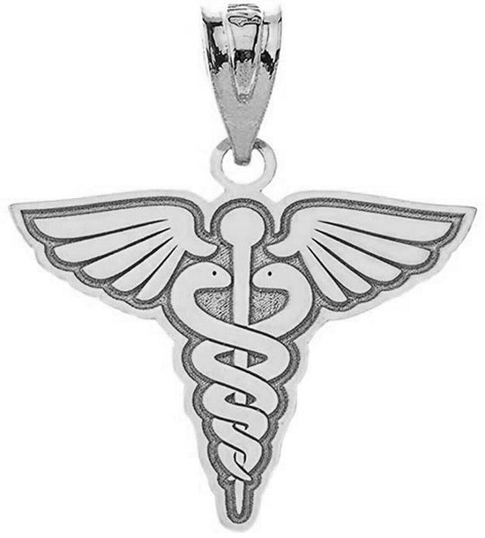 Personalized Engravable Name Sterling Silver Caduceus Pendant Necklace