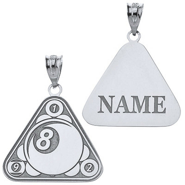 Personalized Engrave Name Number Eight Ball Billiard Pool Cue Pendant Necklace