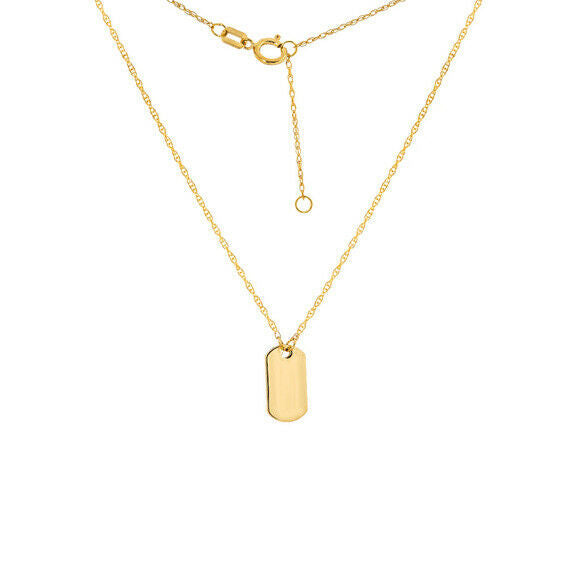 14K Solid Gold Mini Dog Tag Dainty Necklace - Minimalist Yellow 16"-18" Adjust