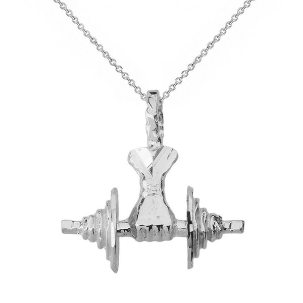 Sterling Silver Arm Hand Wrist Dumbbell Bodybuilding Fitness Pendant Necklace
