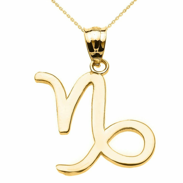 10k Solid Yellow Gold Capricorn January Zodiac Sign Horoscope Pendant Necklace