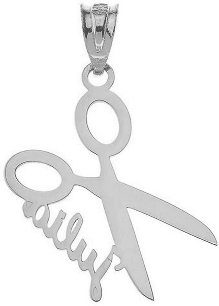 Personalized Name Silver Hairdresser Hair Stylist Scissor Pendant Necklace