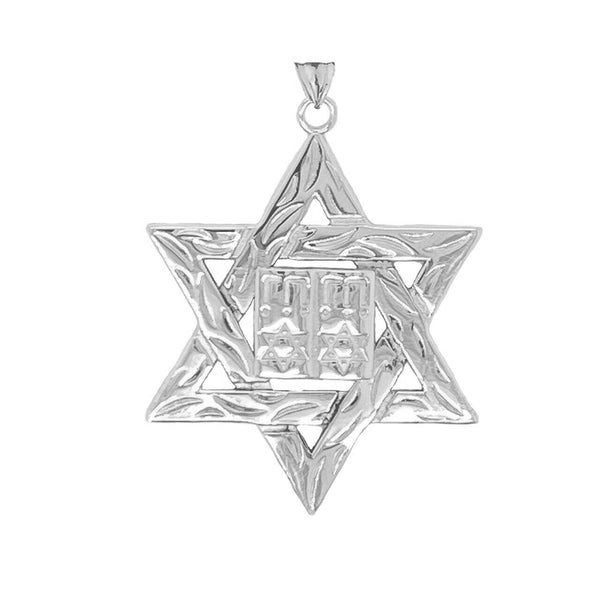 925 Sterling Silver Star of David (Hebrew) Ten Commandment Book Pendant Necklace
