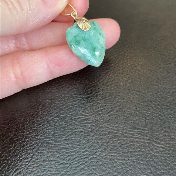 14K Solid Real Gold Genuine Natural Jadeite Jade Heart Pendant Necklace Small