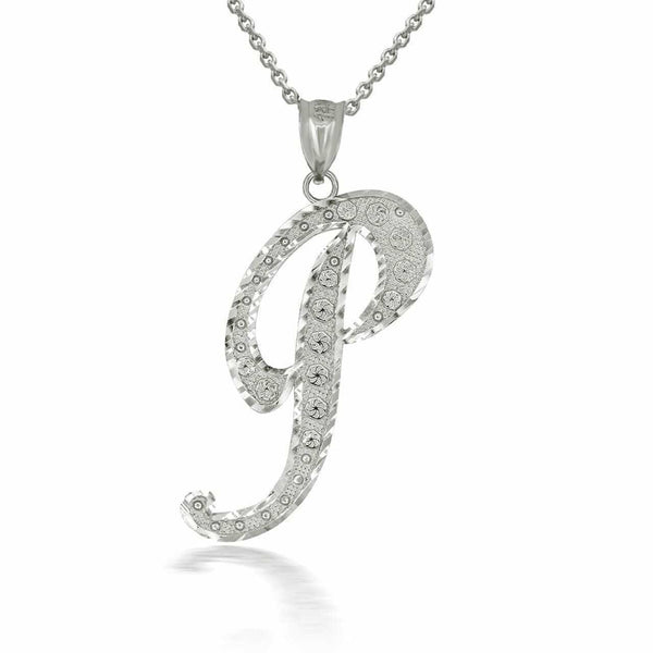 925 Sterling Silver Cursive Initial Letter P Pendant Necklace