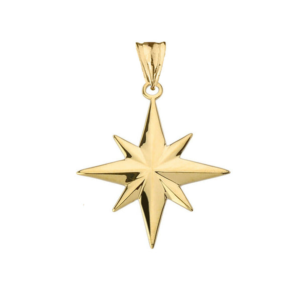 Solid 10k In Yellow Gold North Star Pendant Necklace 16" 18" 20" 22"