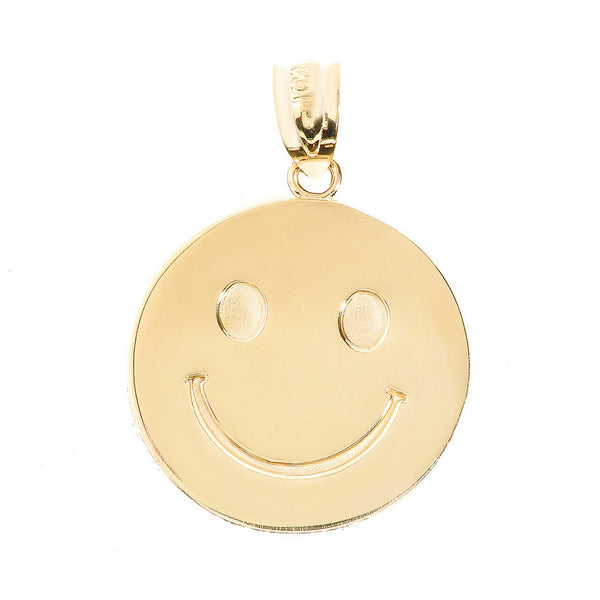 14k Solid Yellow Gold Smiley Face Disc Charm Pendant Necklace