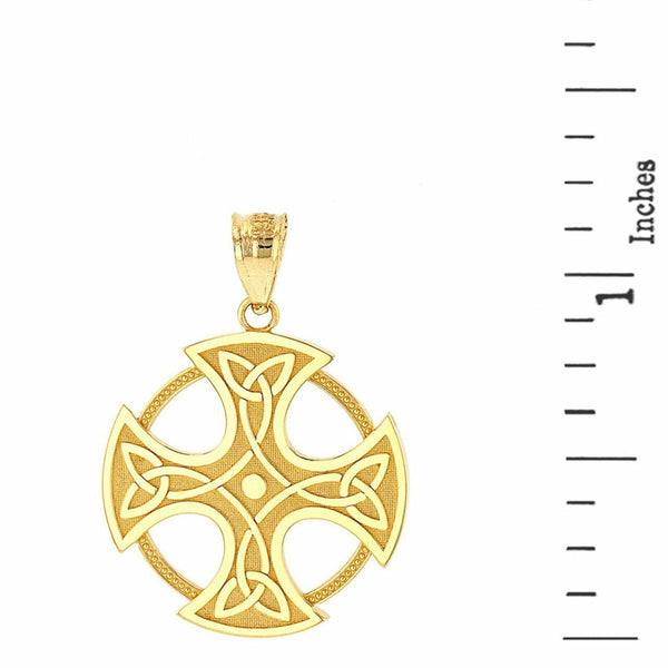 Solid 10k Real Yellow Gold Trinity Knot Celtic Cross Pendant Necklace
